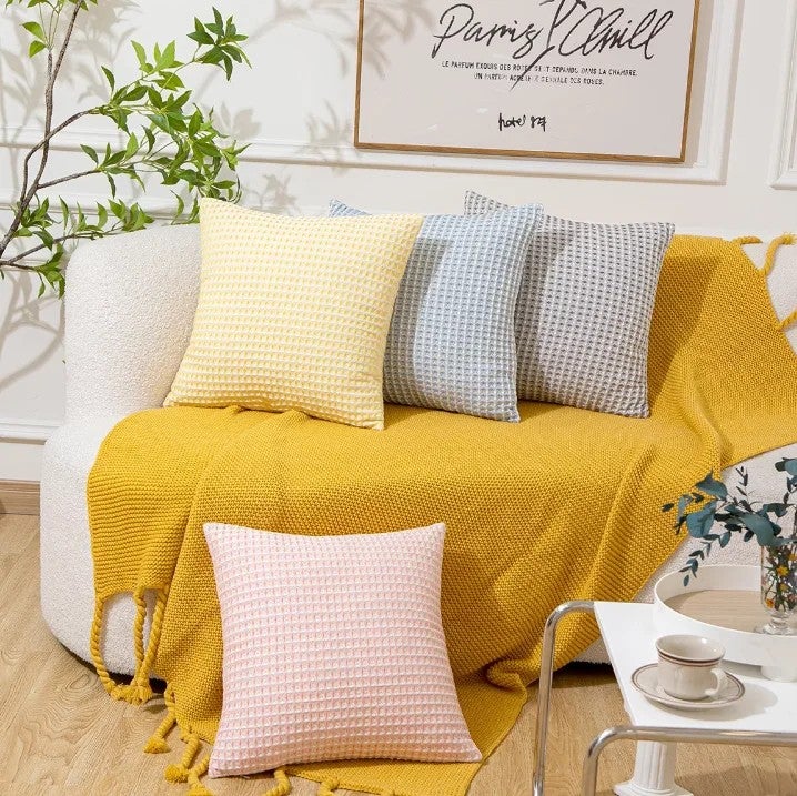 Y&D 100% Cotton Waffle Textured Decorative Cushion Cover  Elegant Home Decorative Solid Throw Pillow Covers for Bed Sofa - Image 4